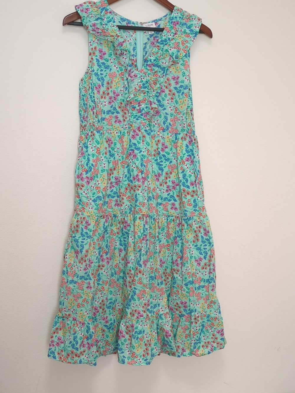 J. Crew Mint Floral Ruffle Tiered Dress